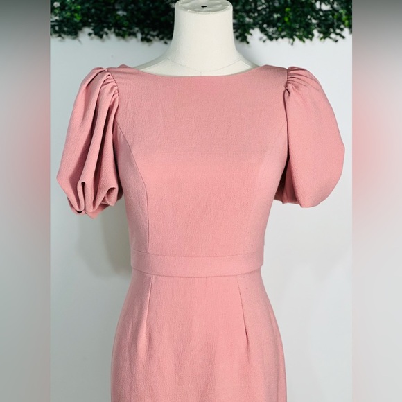 ASOS NWT Pink Puff Sleeve Fitted Midi Dress Size 2 - Picture 3 of 11